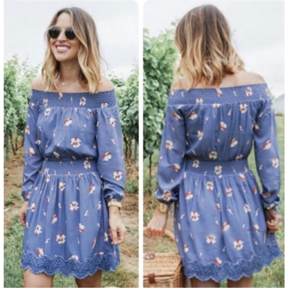 Abercrombie & Fitch Blue Off-Shoulder Sundress with Bishop Sleeves